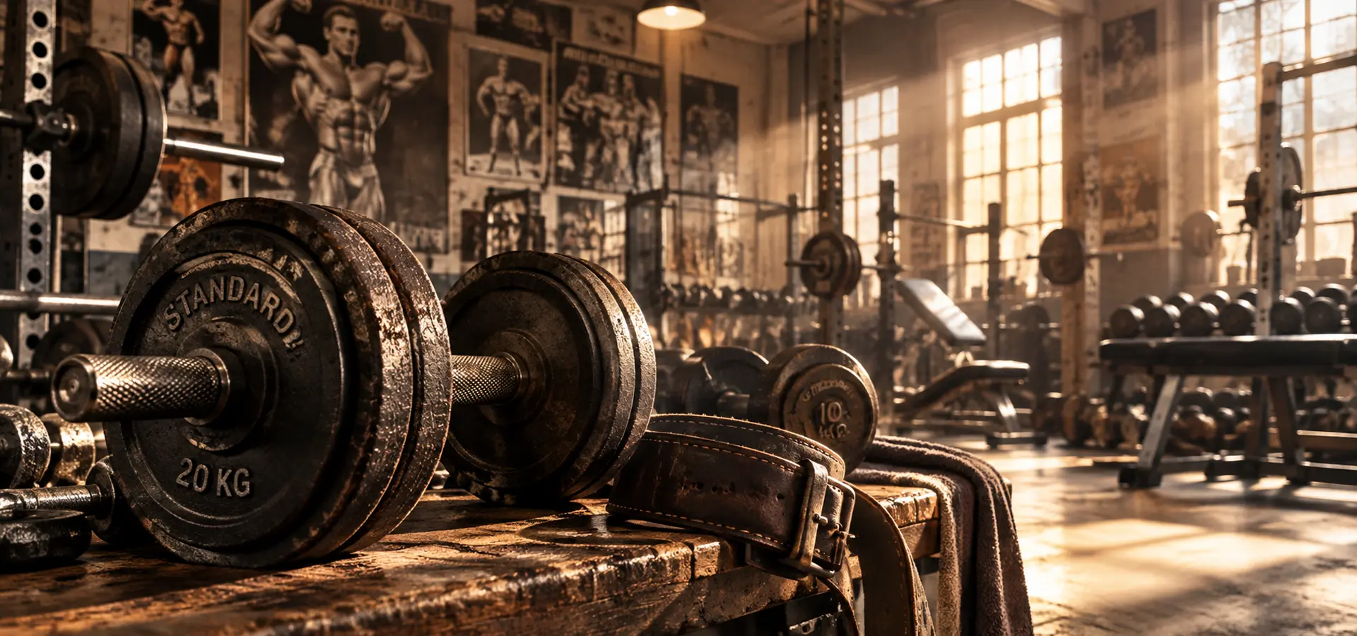 Klassisches Bodybuilding-Studio mit Eisengewichten als Sinnbild für die Tradition von Legendary Nutrition